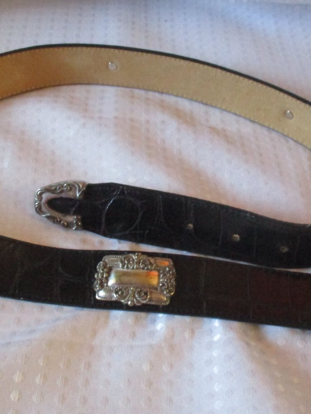 1993 Brighton Women's Black Croc Embossed Leather Western Concho Belt Sz. L